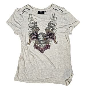 Harley-Davidson® Women's Md Studded V neck Eagle & Roses Tee 96081-20VW